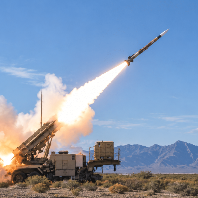 Desert Missile Launch Against Mountain Range