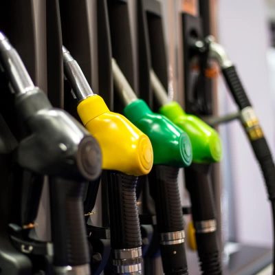 Closeup of the fuel pistols on the petrol station